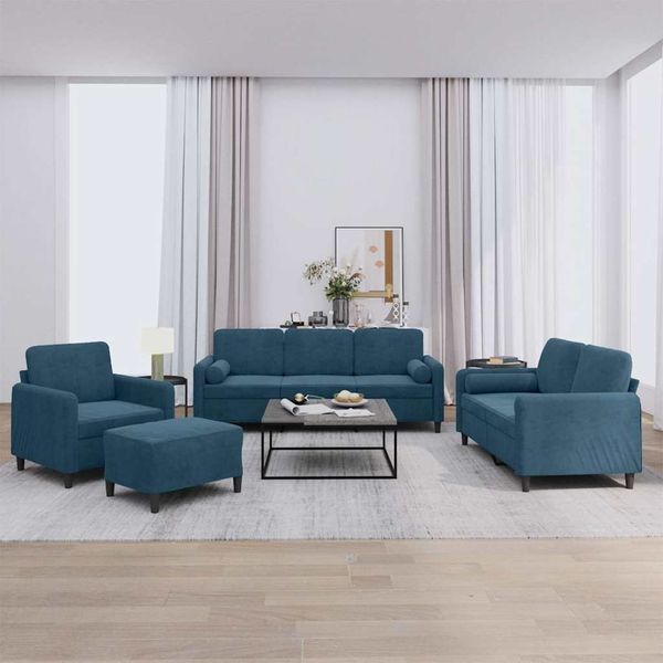 vidaXL 4-tlg. Sofagarnitur mit Kissen Blau Samt 3201973