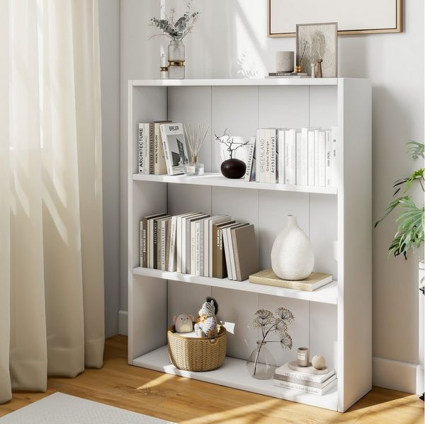 oyajia Bücherregal Bücherregal 100cm für Wohnzimmer Home Office,3-Stöckiges, Standregal, Büroregal, 3 Fächer, Holzwerkstoff, 80x24x100cm (BxTxH)