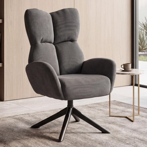 Loungesessel HWC-Q54, Cocktail-/Polster-/Relaxsessel Sessel Loungestuhl, drehbar Metall Cord (320g/m²) ~ dunkelgrau