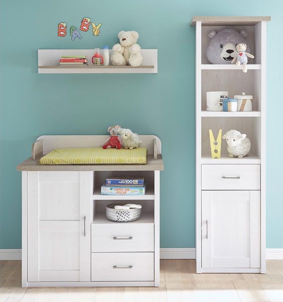 Babymöbel-Set >Lebbie< (3-teilig) in Pinie Weiß
