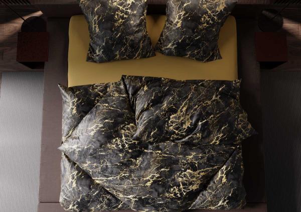 Mako Satin Bettwäsche Marmor schwarz / gold Garnitur 135x220 + 80x80 Bild 4