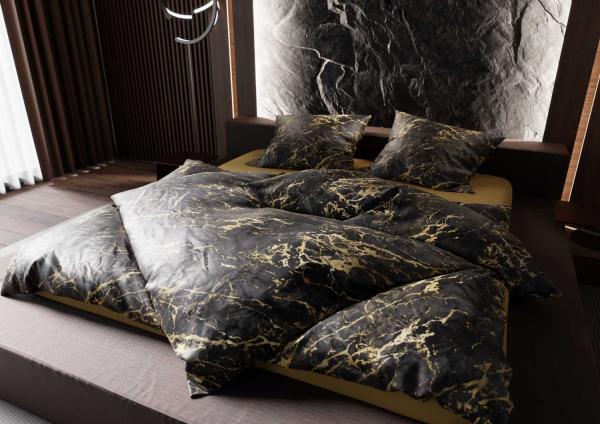 Mako Satin Bettwäsche Marmor schwarz / gold Garnitur 135x220 + 80x80 Bild 3