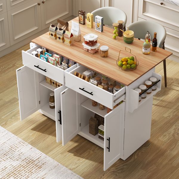 Servierwagen mit klappbarer Tischplatte, 120x46(70)x91 cm, weiß, mit Rollen und austauschbaren Holzbeinen, ideal für Küche und Esszimmer