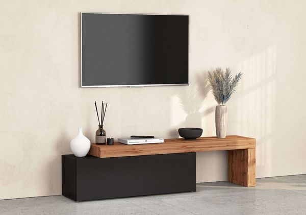OTTO home Lowboard Chronos TV-Board, T-Schrank (1 St, Breite verstellbar von 180 bis 290 cm), Breite 240 cm TV-Board,Lowboard,1 Klappe und ein L-Förmiger Aufsatz