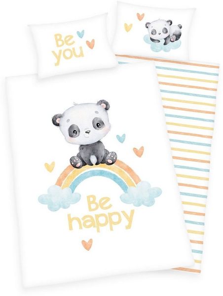 Herding Baby Bettwäsche Panda Regenbogen 100x135 cm 40x60 cm