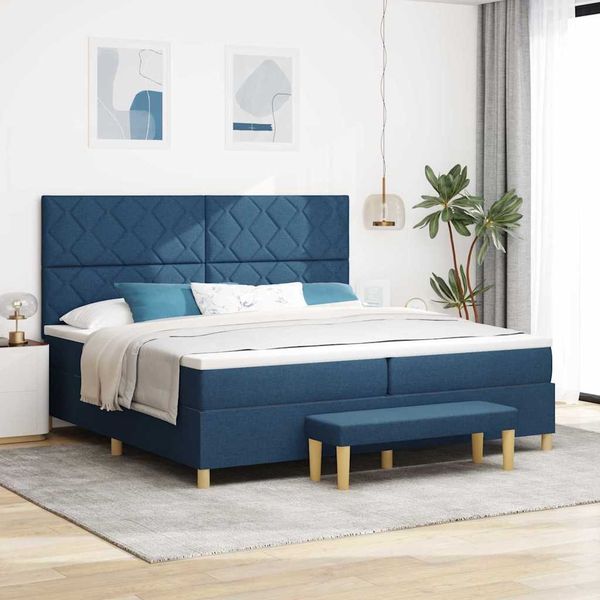 vidaXL Boxspringbett mit Matratze mit Kopfteil Blau 200 x 200 cm Stoff 3344407