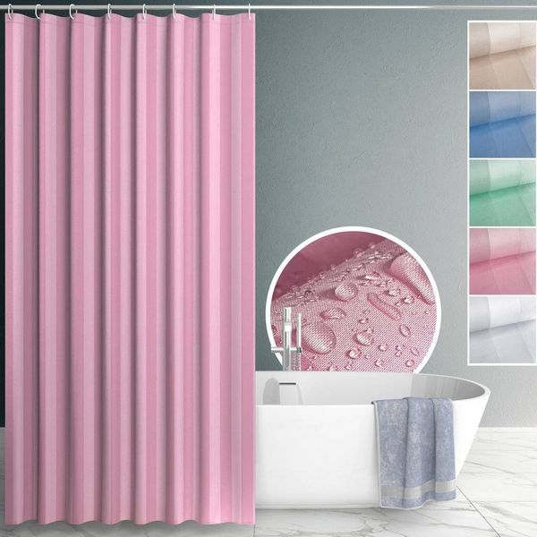 ANRO Duschvorhang aus Italien hochwertiger Badevorhang Textil mit Ösen und Haken Breite 120 cm (Packung, 1-tlg, Duschvorhang inkl. Aufhängeringe), robuster Vorhang Stangenaufhängung in Größe 200x120cm in rosa