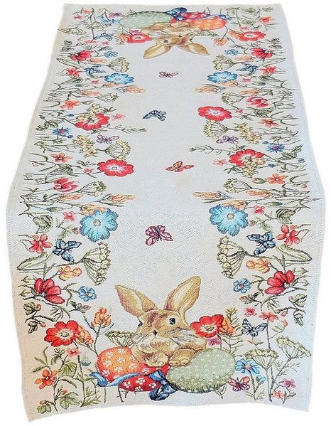 texpot Tischdecke Tischläufer Stickerei Hase mit Ostereiern Frühling (1-tlg)