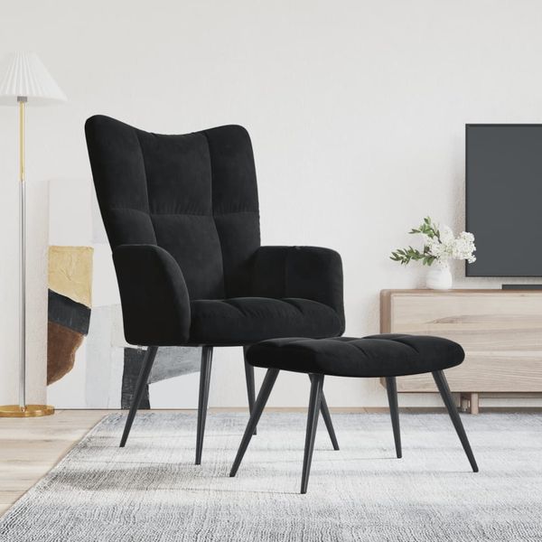 Relaxsessel mit Hocker Schwarz Samt [328090]