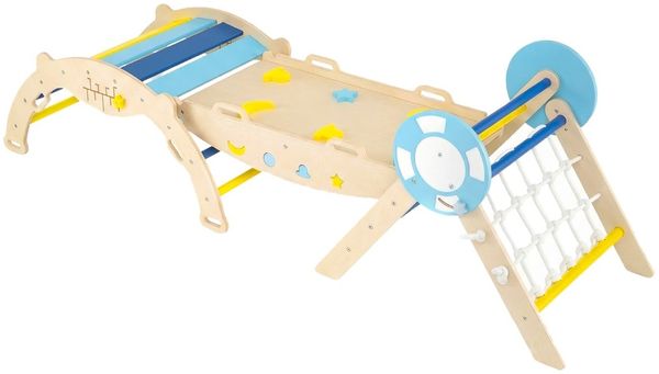 3er Set Klettergerüst Klappabres Kletterdreieck mit Rutsche & Kletterbogen Seefahrer Sprossendreieck