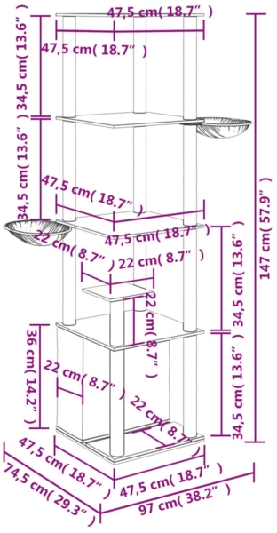 vidaXL Kratzbaum mit Sisal-Kratzsäulen Hellgrau 147 cm 171781 Bild 6