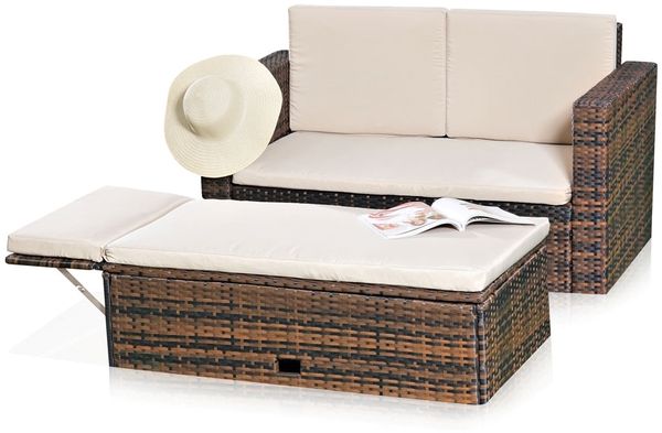 Gartensofa Fußbank Lounge Polyrattan Outdoormöbel Sitzgarnitur Couchset braun