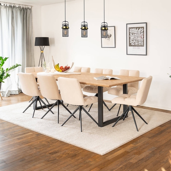 HOME DELUXE Essgruppe Eckig AVENCIA inkl. U-Fuß - 240 x 120 cm Fishbone Oak 8 Stühle Creme