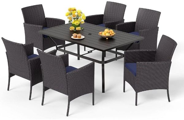 MFSTUDIO Rattan Gartenmöbel Set mit Verstellbarem Schirmloch, Wetterfest