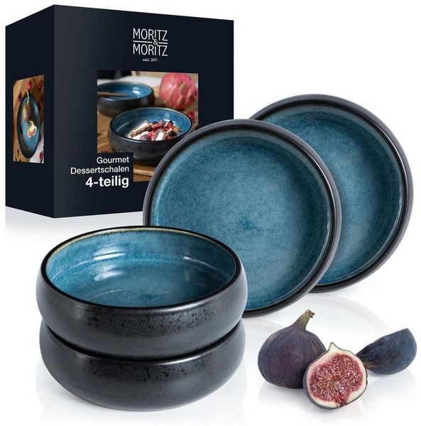Moritz & Moritz Dessertschale Dip Schalen Blau, Steinzeug, (4er Set), Dip Schälchen aus Steinzeug für Dessert