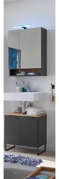 Badezimmer-Set >Denver< (2-tlg.) in schwarz / Evoke Eiche Dekor - 60x195x35 (BxHxT)
