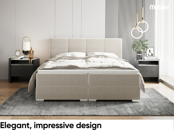 MEBLINI Boxspringbett ELIZABETH 140x200 cm mit Bettkasten - H3B/Creme Samt Polsterbett - Doppelbett mit Topper & Bonellfederkern-Matratze Bild 3