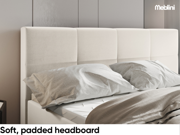 MEBLINI Boxspringbett ELIZABETH 140x200 cm mit Bettkasten - H3B/Creme Samt Polsterbett - Doppelbett mit Topper & Bonellfederkern-Matratze Bild 5