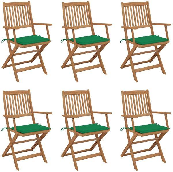 vidaXL Klappbare Gartenstühle 6 Stk. mit Kissen Massivholz Akazie 3074945
