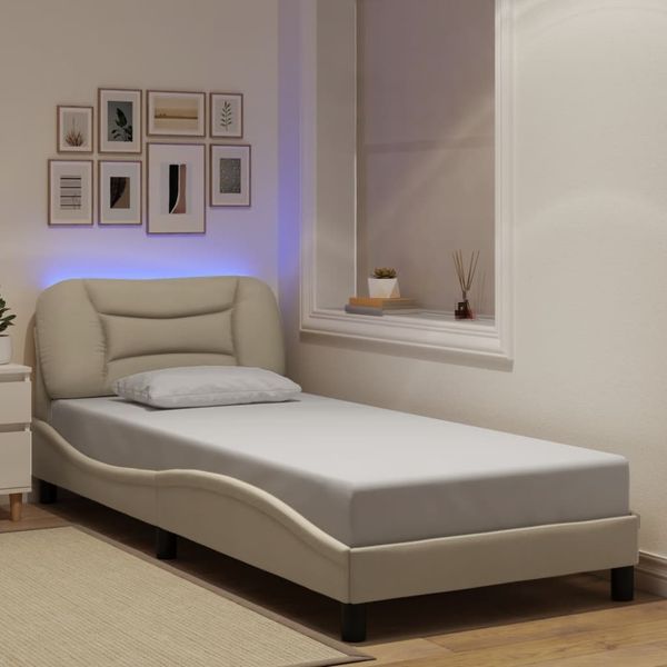 vidaXL Bettgestell mit LED ohne Matratze "Hvar" Creme 90x200 cm Stoff 3213681