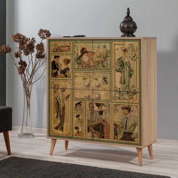 Dmora Sideboard Canopo 95 x 36 x 111 cm Braun 3 Böden 4 Fächer