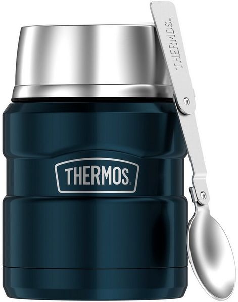 THERMOS STAINLESS KING Thermobehälter für Essen ice grey 0,47l - Edelstahl, absolut dicht, hält Speisen 9h heiß & 14h kalt, mit klappbarem Löffel, BPA-frei