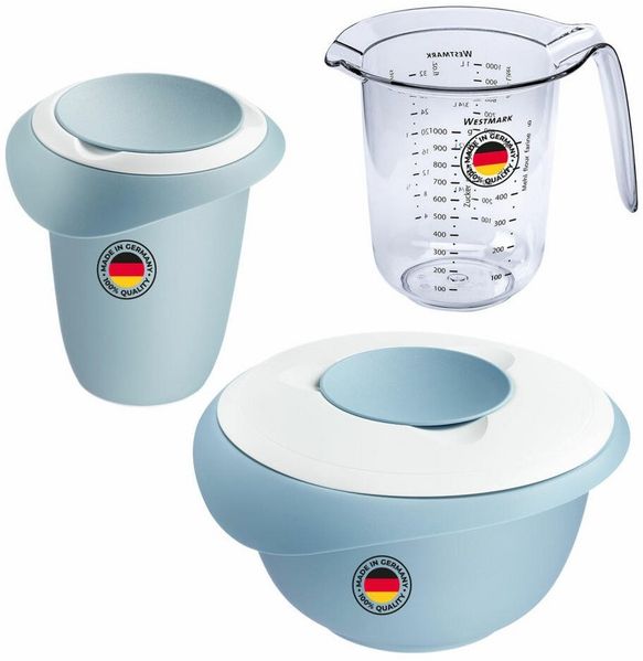 WESTMARK Rührschüssel Backset 3tlg, Rührschüssel 2,5 l + Quirltopf + Messkanne, blau, Kunststoff (PP,PE,SAN), (Set), Set, spülmaschinengeeignet