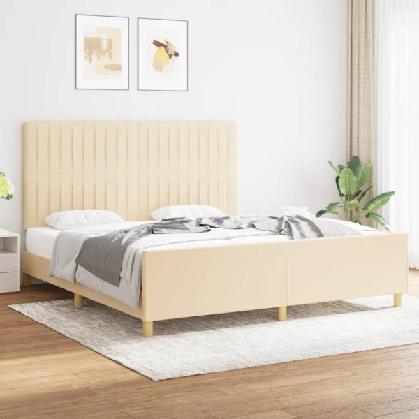 Doppelbett, Polsterbett mit Kopfteil Stoff Creme 180 x 200 cm