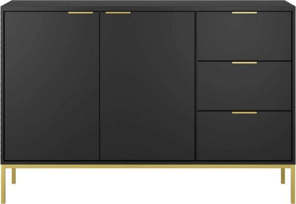 Home Collective Kommode mit 3 Schubladen und 2 Schränken, modernes Sideboard, Stahlrahmen Schwarz und Gold