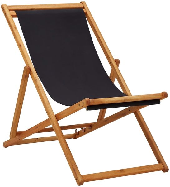 vidaXL Strandstuhl Klappbar Eukalyptusholz und Stoff Schwarz 310316
