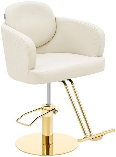Physa Armlehnstuhl Friseurstuhl mit Fußstütze Barber-Stuhl 200 kg Winsford Creme & Gold, Cremefarben, Golden