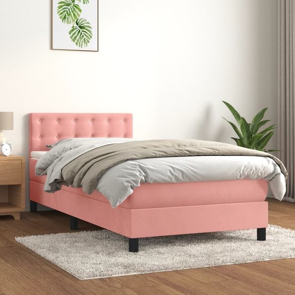 vidaXL Boxspringbett mit Matratze Rosa 80x200 cm Samt 3141514