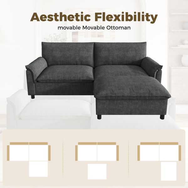 Merax Modulares Cloud-Sectional-Sofa, komfortables Ecksofa für das Wohnzimmer, übergroßes Cloud-Sofa, mit beweglichem Fußhocker, hohe Rückenlehne, Schwarz, B216 × H82 × T77 Bild 8