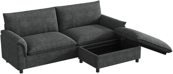 Merax Modulares Cloud-Sectional-Sofa, komfortables Ecksofa für das Wohnzimmer, übergroßes Cloud-Sofa, mit beweglichem Fußhocker, hohe Rückenlehne, Schwarz, B216 × H82 × T77 Bild 9