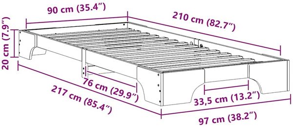 vidaXL Bettrahmen Weiß 90 x 210 cm Massives Kiefernholz 872894 Bild 9
