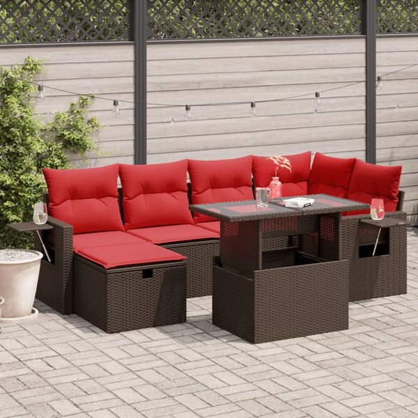 vidaXL 7-teiliges Gartensofa-Set mit Kissen, braun, Polyrattan 3274984