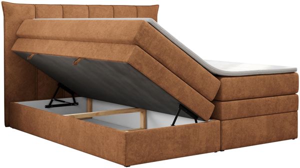 Boxspringbett 7-Zonen Taschenfederkernmatratze und Topper - PREMIUM-10-KING - 160x200cm - Orange Stoff - H3 Bild 4