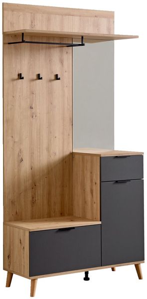 Carryhome 'NORDIC' Garderoben-Set, Holznachbildung Graphit, 103 x 202 x 40 cm, mit Spiegel und Schublade