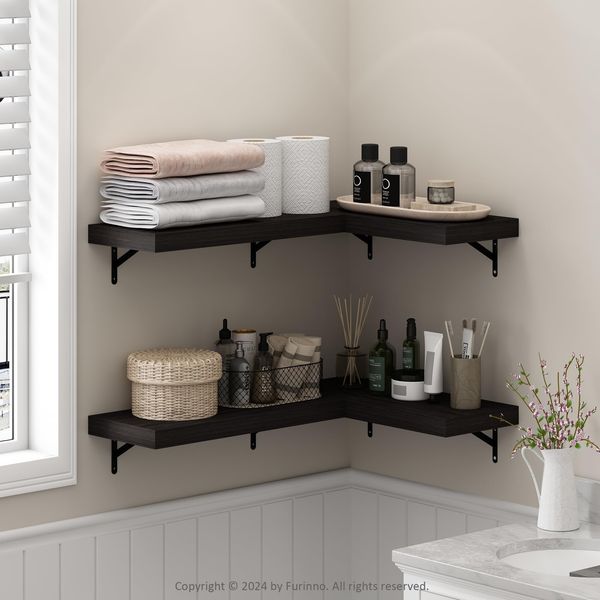 Furinno Tanna Schwebende Wandregale Set mit 4 Stück, 55,88 cm Badezimmer-Wandregal, Wandmontiertes Regal, für Badezimmer-Organizer und Aufbewahrung, Wohnzimmer, Tabak-Eiche