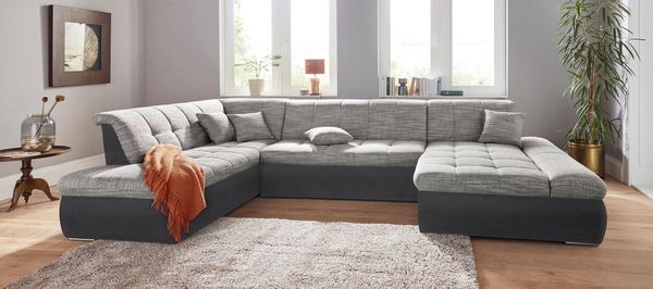 DOMO collection Wohnlandschaft PB Moric wahlweise mit Bettfunktion und Armteilverstellung U-Form, XXL-Format B/T/H: 353/216/80 cm, feine Steppung, incl. Zierkissen