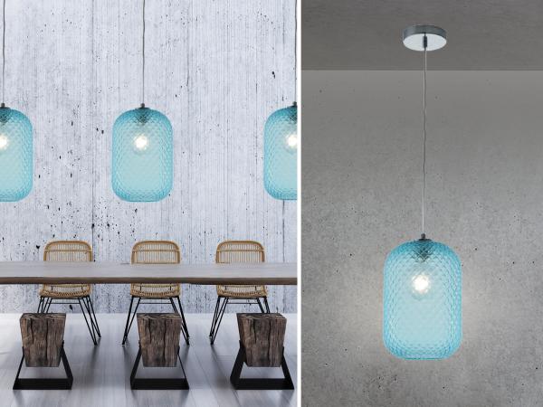 LED Pendelleuchte Relief Kristall Rauchglas transparent Blau Ø20cm