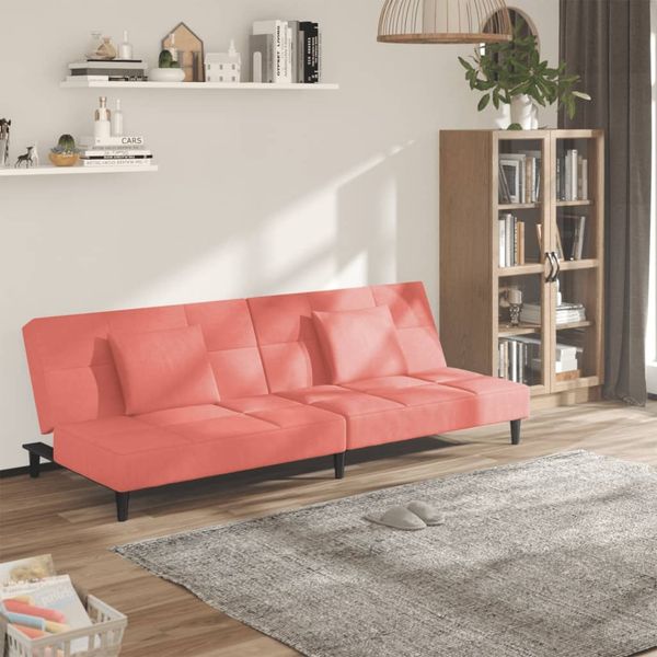 vidaXL Schlafsofa 2-Sitzer mit 2 Kissen Rosa Samt 375810