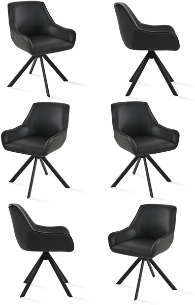 GOEURVANT 1178 Esszimmerstühle 6er-Set, 360° Drehbar, Kunstleder - Schwarz