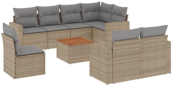 vidaXL 9-tlg. Garten-Sofagarnitur mit Kissen Beige Poly Rattan 3256549