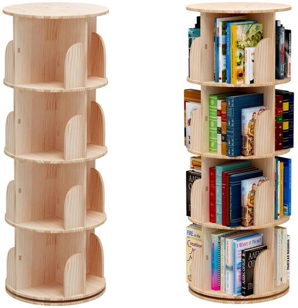 TUWENA Bücherregal 4/5 Etagen Bücherregal, Holz Standregal, 360 Grad Drehbares Lagerregal, Für Bibliothek, Schlafzimmer, Wohnzimmer,multifunktionales Bücherregal
