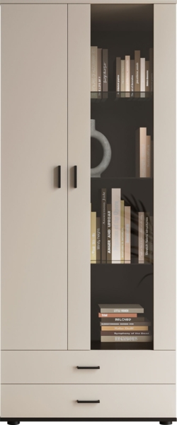 Vitrine Soho S06 (Farbe: Cashmere / Cashmere + Schwarz, mit blauer LED Beleuchtung)