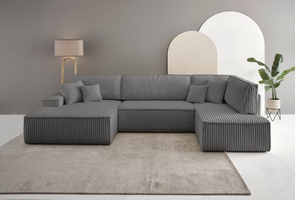 OTTO home Wohnlandschaft FINNLEY, U-Form XXL 329 cm, Schlafsofa, Schlaffunktion m. Bettkasten, verfügbar in den Stoffqualitäten Bouclé, Struktur fein und Mega Cord