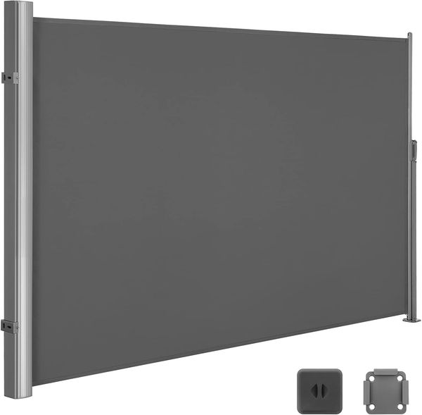 SONGMICS Alu-Seitenmarkise, ausziehbar, blickdicht, Rauchgrau, 200x300 cm