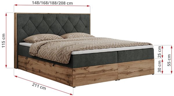 Boxspringbett, Schlafzimmerbett, Bettkasten - VENETO - 180 x 200 cm - Dunkelgrau Stoff - H4 Bild 5