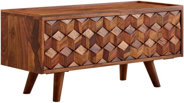 Lowboard Sheesham Massivholz 92x44x35 cm TV-Kommode mit Klapptür, Design TV-S...
